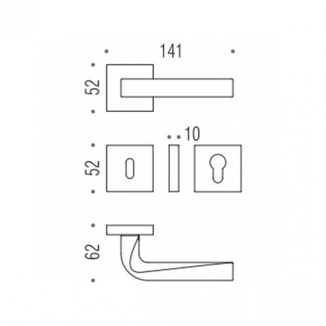 Дверная ручка Colombo Design PRIUS MA11R хром матовый в комплекте с накладками под ключ для межкомнатных дверей
